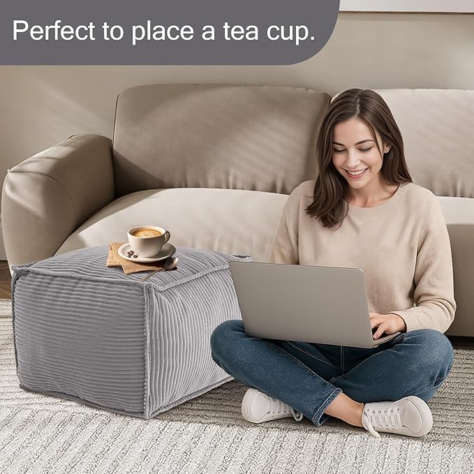 MeMoreCool Square Stuffed Pouf Ottoman Foot Rest, Corduroy Floor Pouf Foot Stool - Image 5
