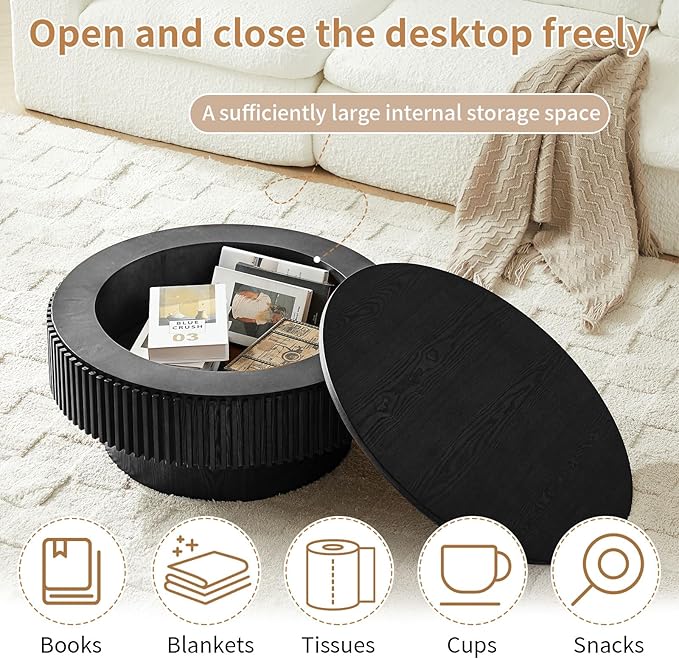 LKTART Round Coffee Table for Living Room, Accent Fluted Drum Coffee Table - Image 6