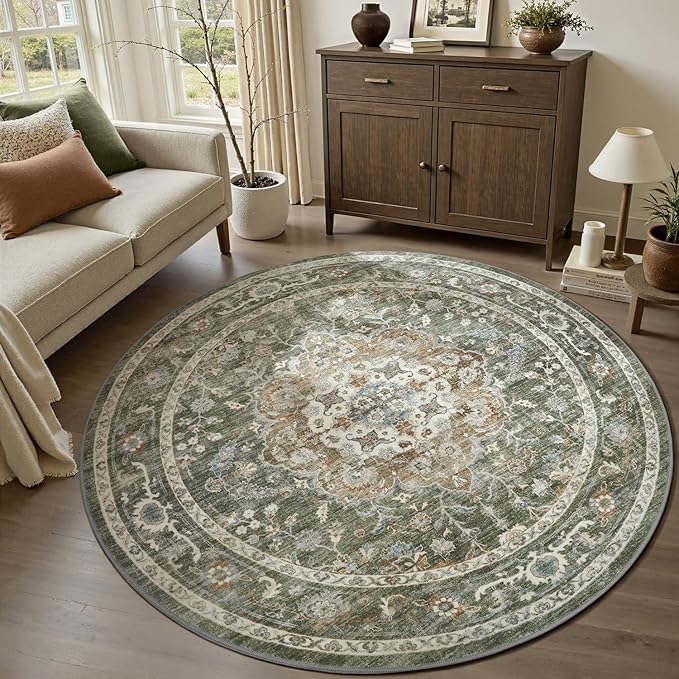 PADOOR 6FT Round Rug, Rugs for Living Room, Soft Olive Circle Rug, Machine - Image 5