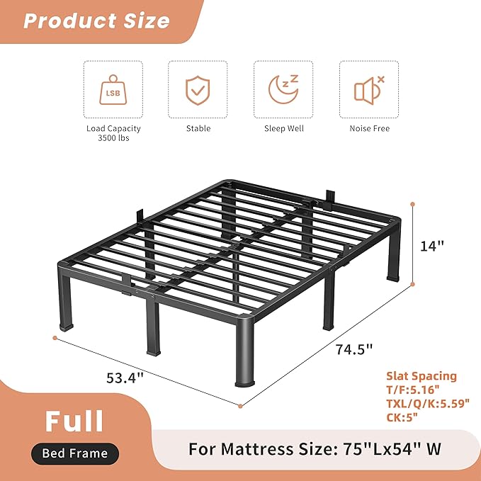 14 Inch Full Heavy Duty 3500 lbs Bed Frame - Image 3