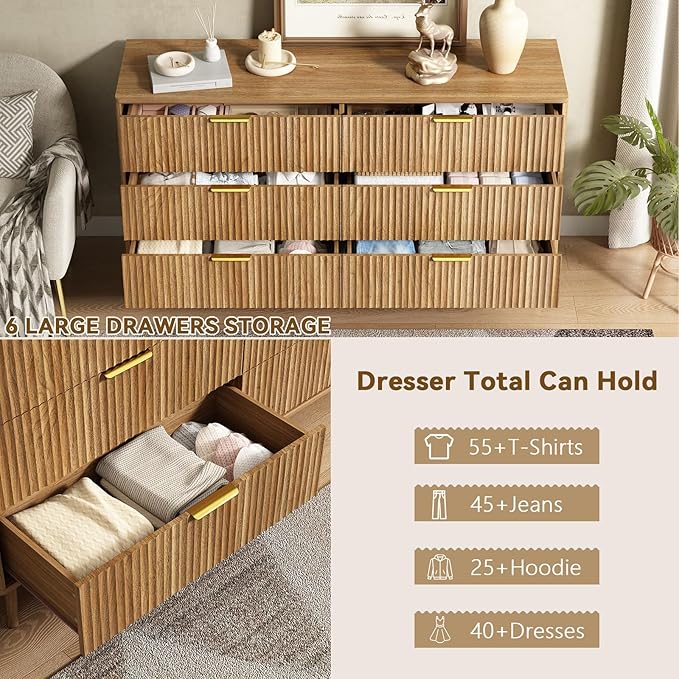 CARPETNAL Fluted 6 Drawer Dresser - Image 3