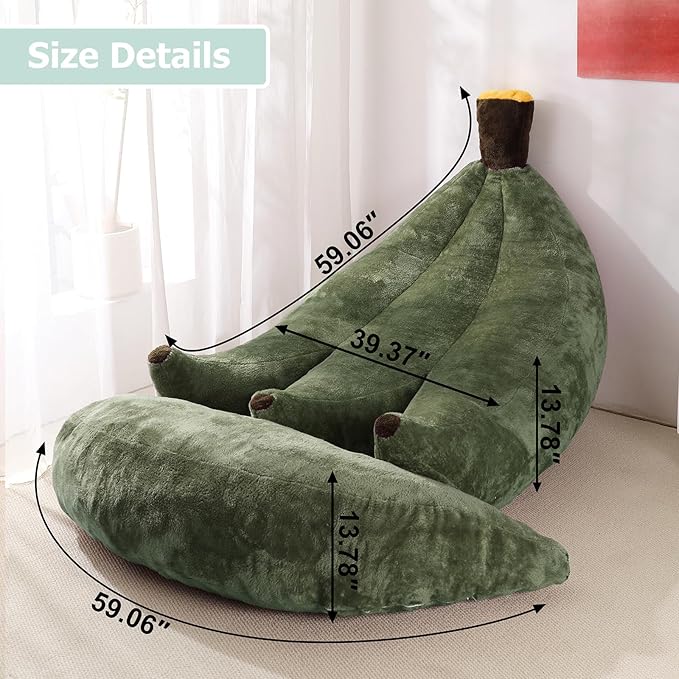 Banana Bean Bag Chair with Ottoman, Floor Sofa Bed with Footrest, Comfy - Image 2