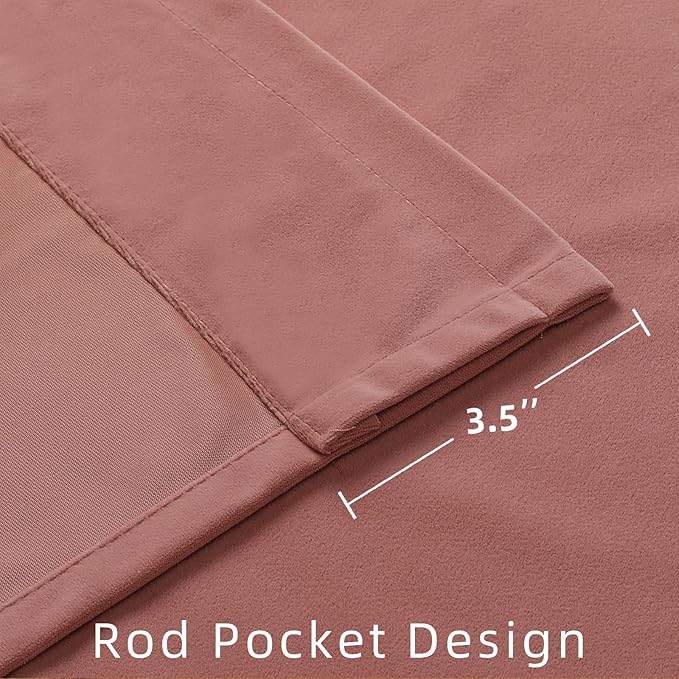 Joydeco Pink Velvet Curtains 84 inch Length 2 Panels, Luxury Blackout Rod - Image 3