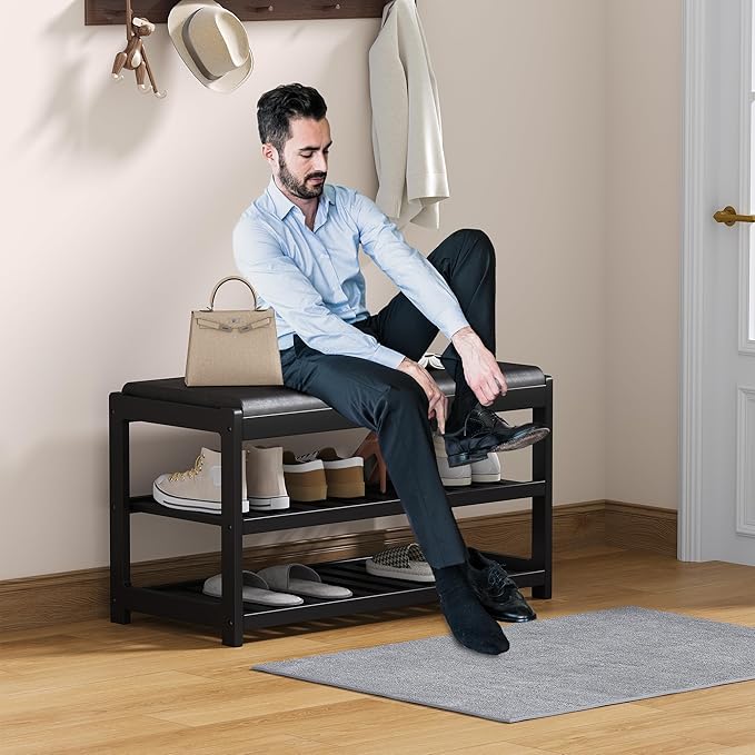 Shoe Bench Entryway, 100% Solid Solid Wood Shoe Rack Bench - Image 7