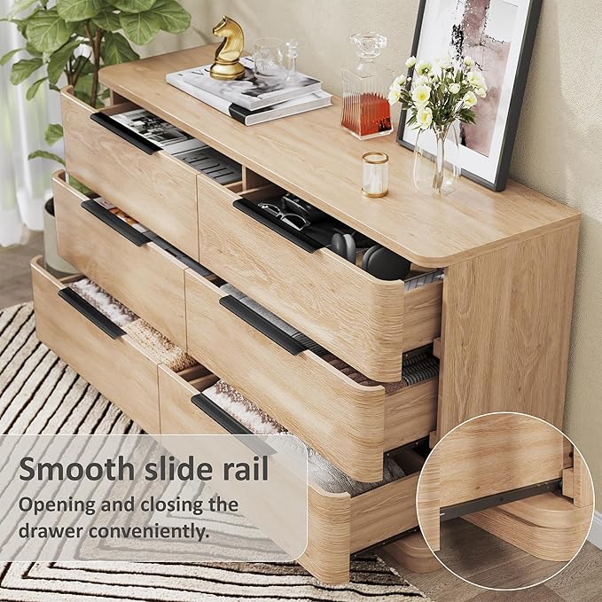 6 Drawer Dresser for Bedroom, Curved Profile Design, Wooden Oak Dresser Closet - Image 6