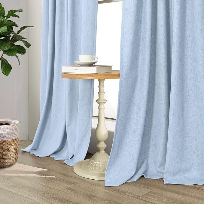 Pitalk Light Blue Curtains for Bedroom 63 Inch Length 2 Panels Linen Blackout - Image 7