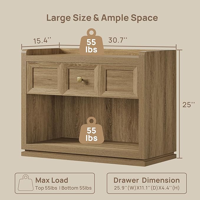 SICOTAS 31" Wide Nightstands Set of 2, Large Night Stands - Image 2