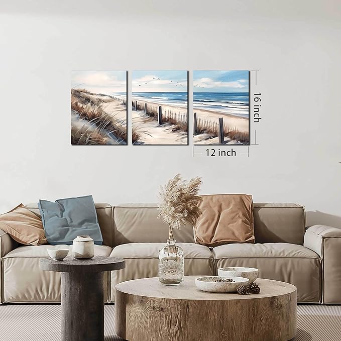 Blue Beach Canvas Wall Art for Living Room Bedroom Bathroom Nature Landscape - Image 5