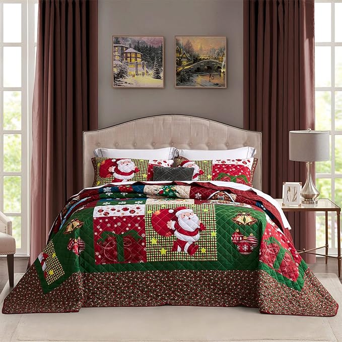 CHIXIN Christmas Oversized Bedspread King Size, Santa Claus Pattern Bedding by CHIXIN