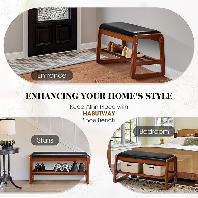 HABUTWAY Solid Wood Shoe Rack, Entryway Shoe Bench - Image 5