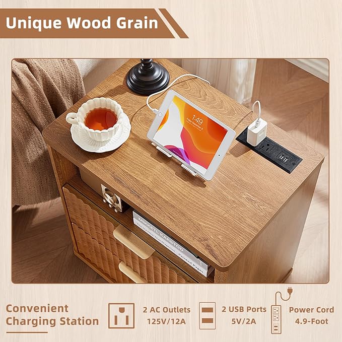 LEYAOYAO 48" Wide Fluted Dresser and 23" Nightstand Set of 2, Wooden Dresser & - Image 9