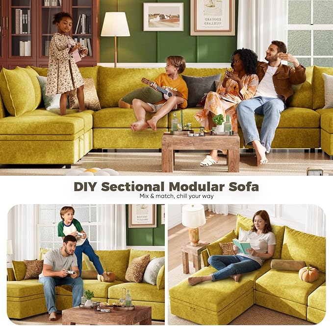 ABCASA Oversized Loveseat Sofa, Modern Modular Sectional Couch Yellow Fluffy - Image 7