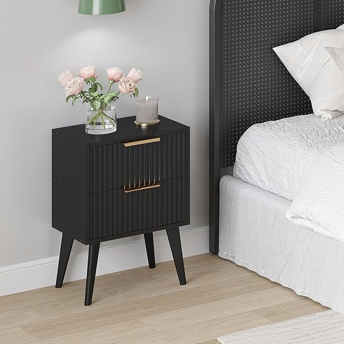 YAUKOMEL Black Night Stand, Modern Bedside Table, Small Nightstand - Image 4