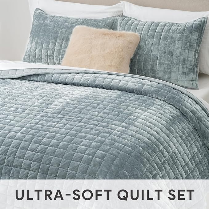 RECYCO Luxury Velvet Quilt Set Full Queen Size Bedding Sets, Ultra Soft Velvet - Image 4