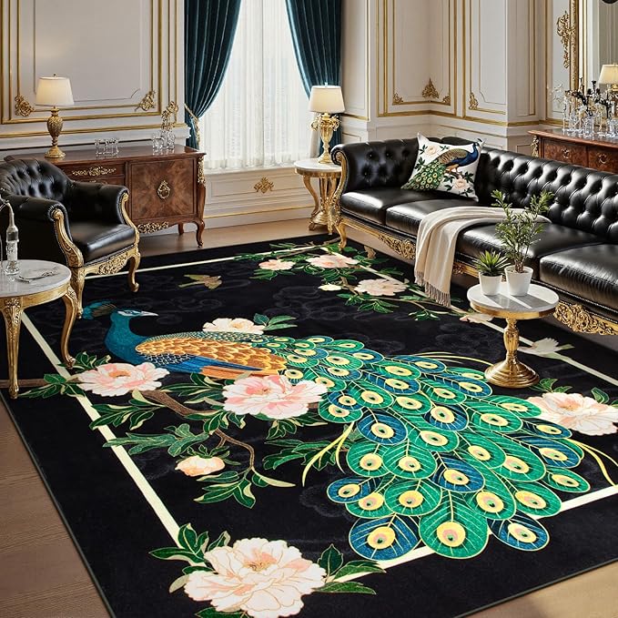 Lahome Peacock Area Rugs 8x10, Floral Non Slip Vintage Ultra-Thin Stain by Lahome