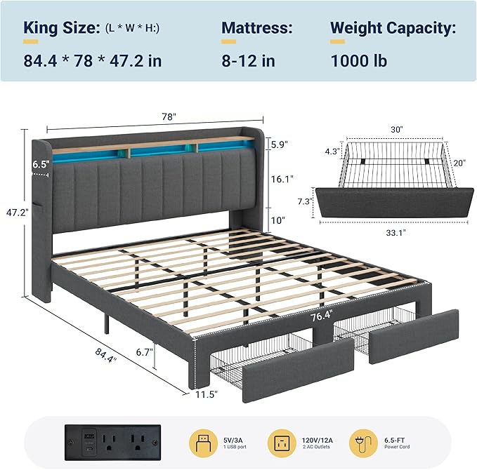 Allewie Vertical Tufted King Size Upholstered Platform Bed Frame - Image 2