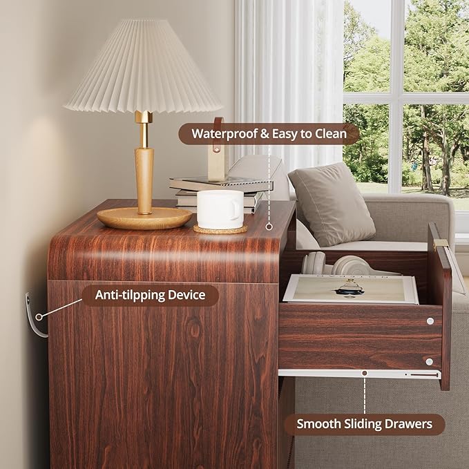FURSUN 32" Tall Fluted Nightstand, 3 Drawers Wooden End Table w/Storage - Image 5