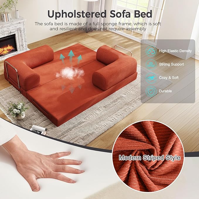 5-in-1 Folding Convertible Sofa Bed, 78 Inch Oversized Corduroy Upholstered - Image 5