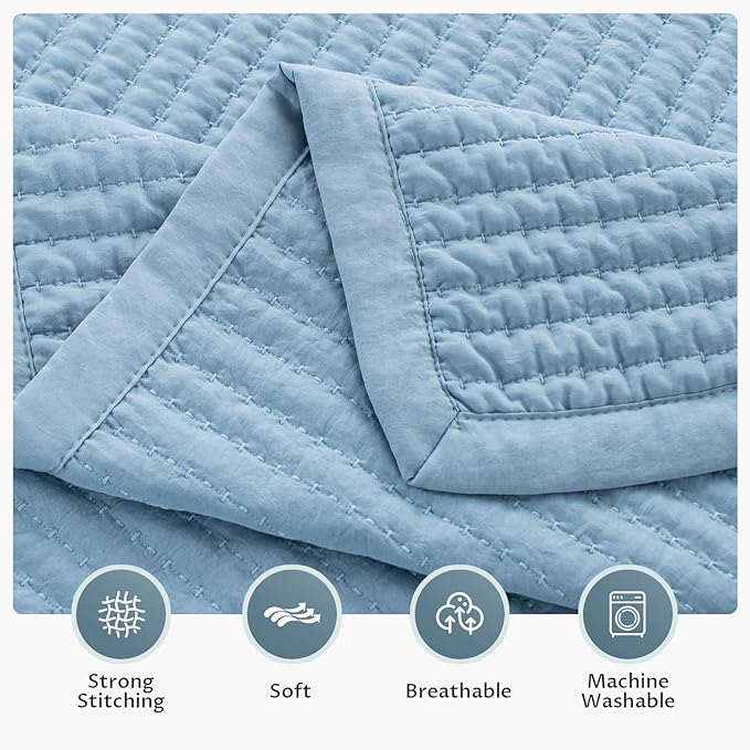 KASENTEX Twin Quilt Set 68"x86" – Soft Washed 3-Layer Lightweight Bedspread - Image 4