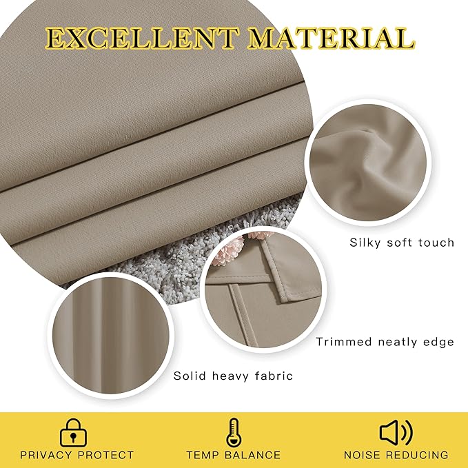NICETOWN 50% Blackout Taupe Sliding Glass Curtains 2 Panels Set - Image 3