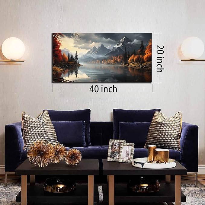 Landscape Wall Art for Living Room Bedroom Home Office Gray Wall Art Mountain - Image 5