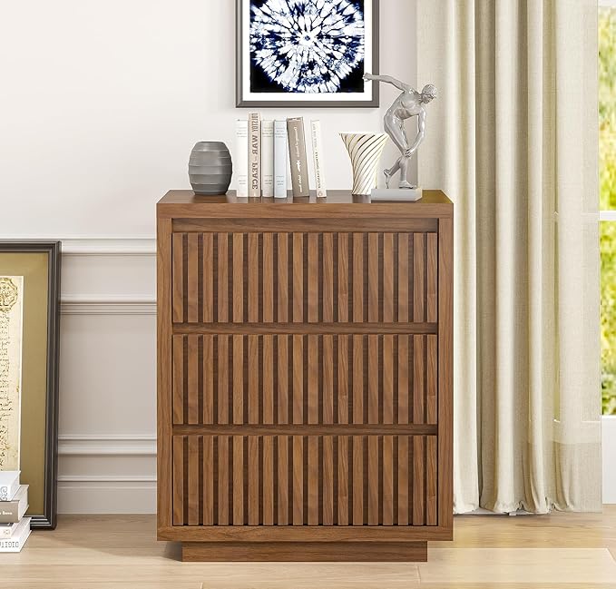 Fluted 3 Drawer Dresser, Mid Century Small Dresser - Image 3