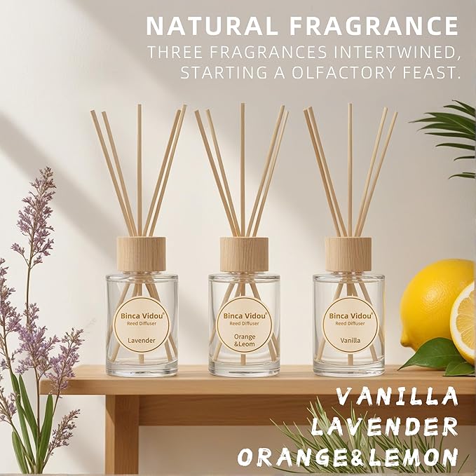 Reed Diffuser Set, Binca Vidou Lavender Vanilla Orange & Lemon Natural Scent - Image 2