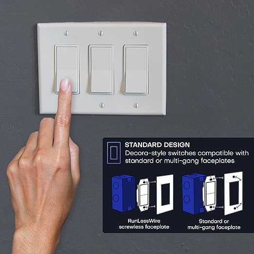 RunLessWire 3-Way Battery-Free DIY Wireless Light Switch Kit 150ft RF Range - Image 6