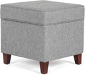 Adeco 17" Square Ottoman with Storage, Small Blue Storage Ottoman Foot Rest by Adeco