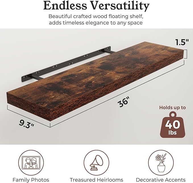 Floating Shelves for Wall, 9.3" Deep Wall Mounted Wood Shelves for Bathroom - Image 2