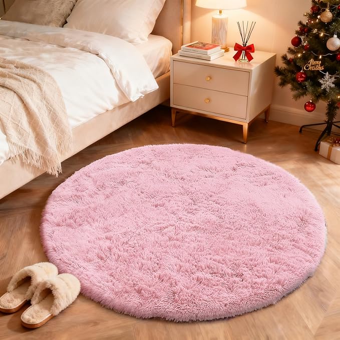 OLANLY Pink Round Rugs for Bedroom - Image 2