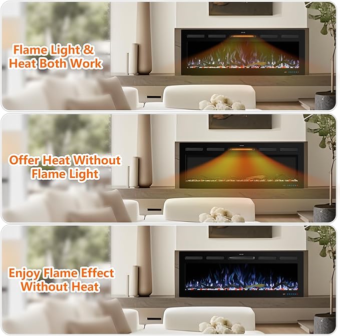 50" WiFi Electric Fireplace Inserts, Recessed and Wall Mounted Fireplace Heater - Image 5