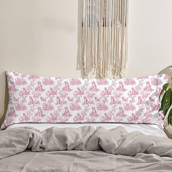 Pink Chinoiserie Golden Doodle Dog 20x54 Body Pillow Cover - Image 4