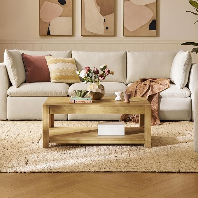 mopio Logan Solid Wood 2-Tier Rectangle Coffee Table, Modern Farmhouse Solid - Image 8