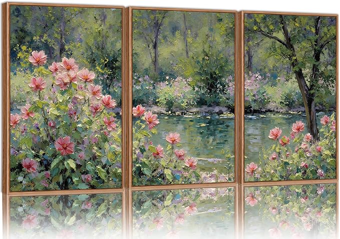 Yeehomedec Monet Anthropologie Framed Canvas Wall Art Set, Impressionist Floral by Unknown