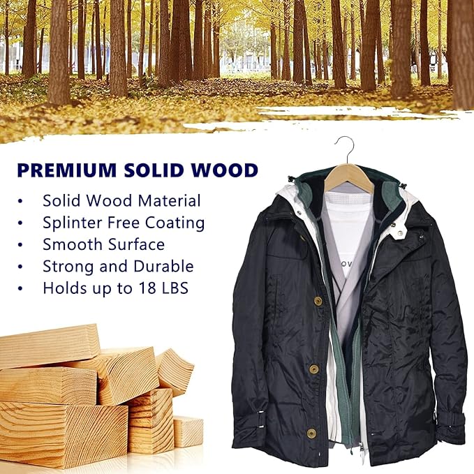 Amber Home 20 Pack Wooden Coat Hangers, Natural Wood Suit Hangers - Image 7