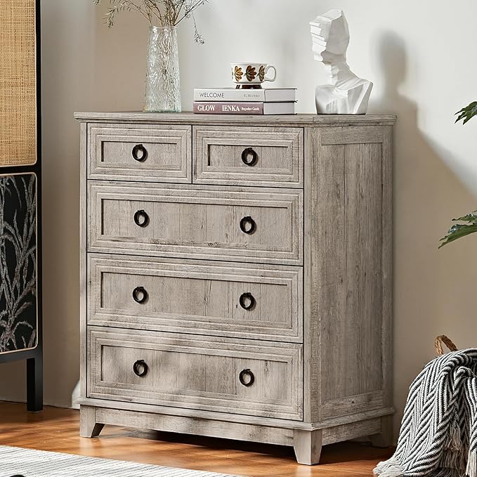 Farmhouse 5 Drawer Dresser for Bedroom Set of 2, 33.2" Tall Small Dressers & - Image 2