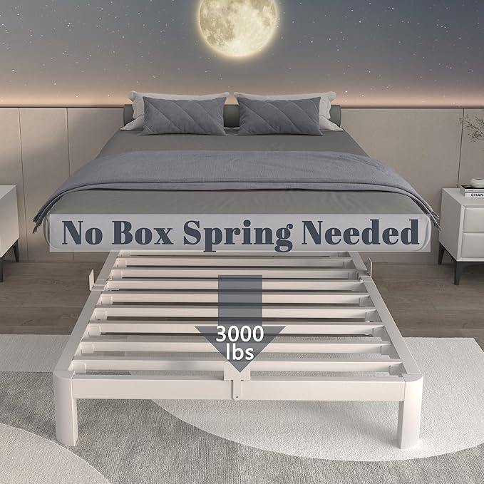 ITIMIDI 6 Inch Twin White Bed Frames, Platform Bed Frame - Image 3