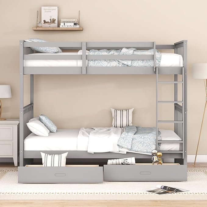 Merax Wood Bunk Bed with Drawers, Convertible Wood Bunk Bed with Ladders and - Image 6