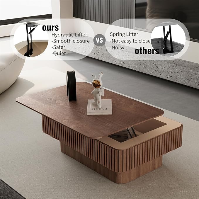 LKTART Lift Top Coffee Table for Living Room, Accent Fluted Coffee Table - Image 4