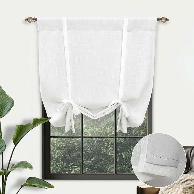 DriftAway Double Layer Linen Blackout Tie Up Curtains Thermal Insulated Fully by DriftAway
