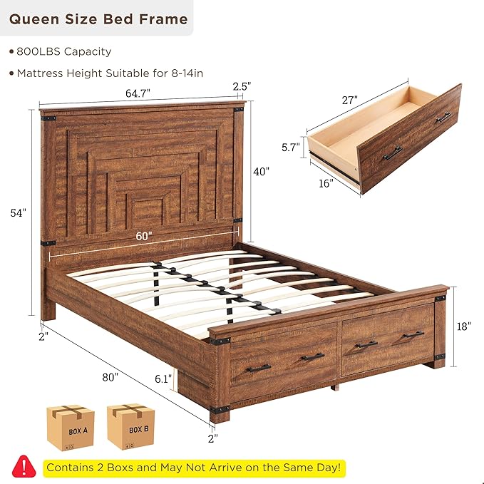 T4TREAM Farmhouse Queen Size Bed Frame - Image 2