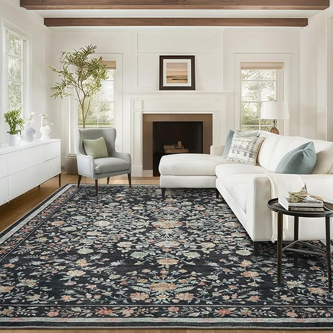 AMADA HOMEFURNISHING Area Rugs 9x12, Washable Floral Rug Non Slip Large Living by AMADAHOMEFURNISHING