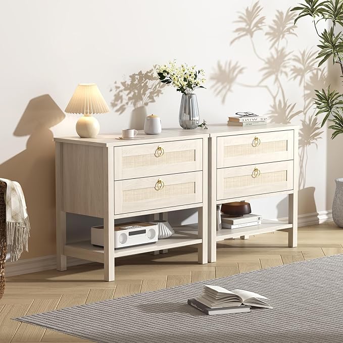 CMFYDAILY Wooden Nightstand Set of 2, Boho Side Tables - Image 4