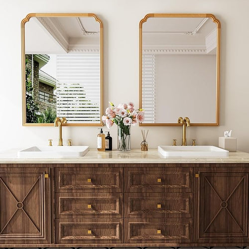 30" x 40" Wood Bathroom Mirror for Over Sink, Rustic Rounded Corner Vanity - Image 2