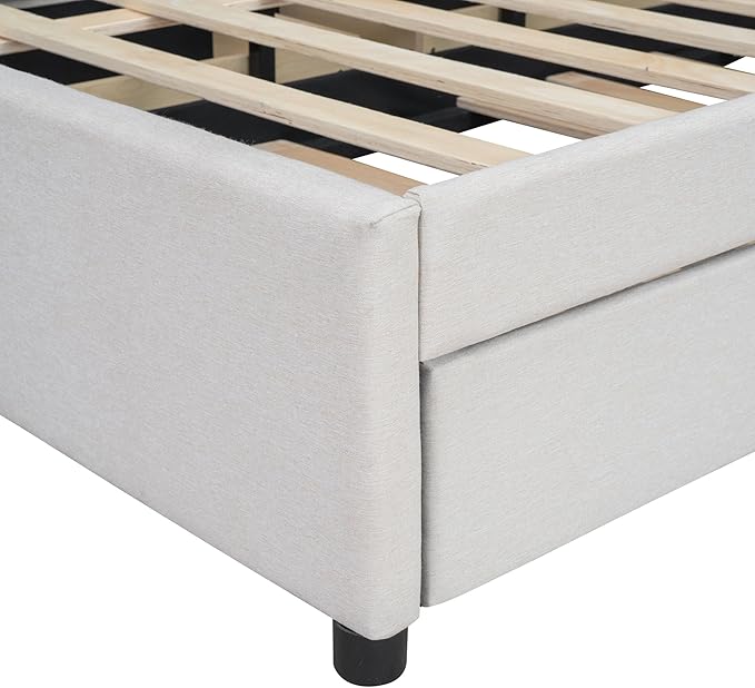 Full Size Bed Frame with Twin Size Trundle and 2 Storage Drawers, Linen - Image 9