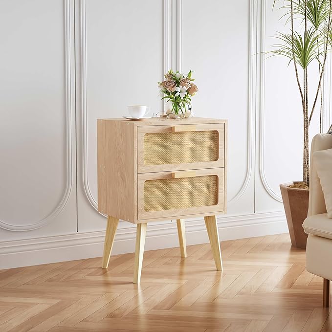 Rattan Nightstand Set of 2, Side Table - Image 2