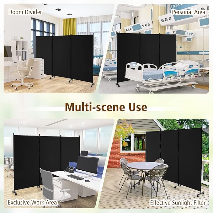 GOFLAME 3 Panel Folding Room Divider, 6FT Rolling Privacy Screen - Image 8