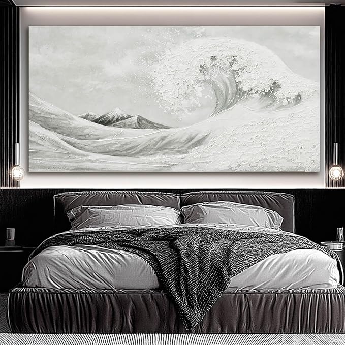 YETHEN WAL Textured Grey Wave Wall Art – Extra Large 3D Coastal Canvas - Image 4