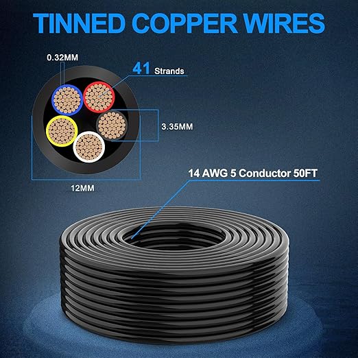 NAOEVO 14 Gauge Wire 5 Conductor Electrical Wire, 14 AWG Stranded PVC Cord - Image 3
